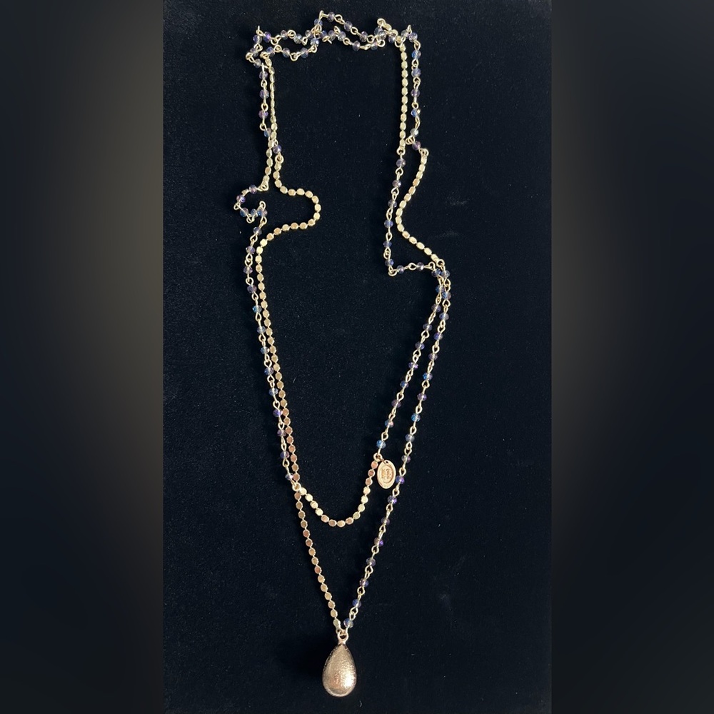 Gold Cake Gold & Crystal Double Chain Pendant Teardrop Necklace